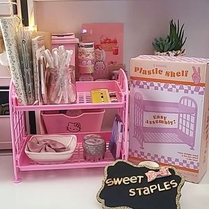 🎀 Pink Plastic Shelf Cute Desk, Room, Bathroom Stationary Mini Organizer
